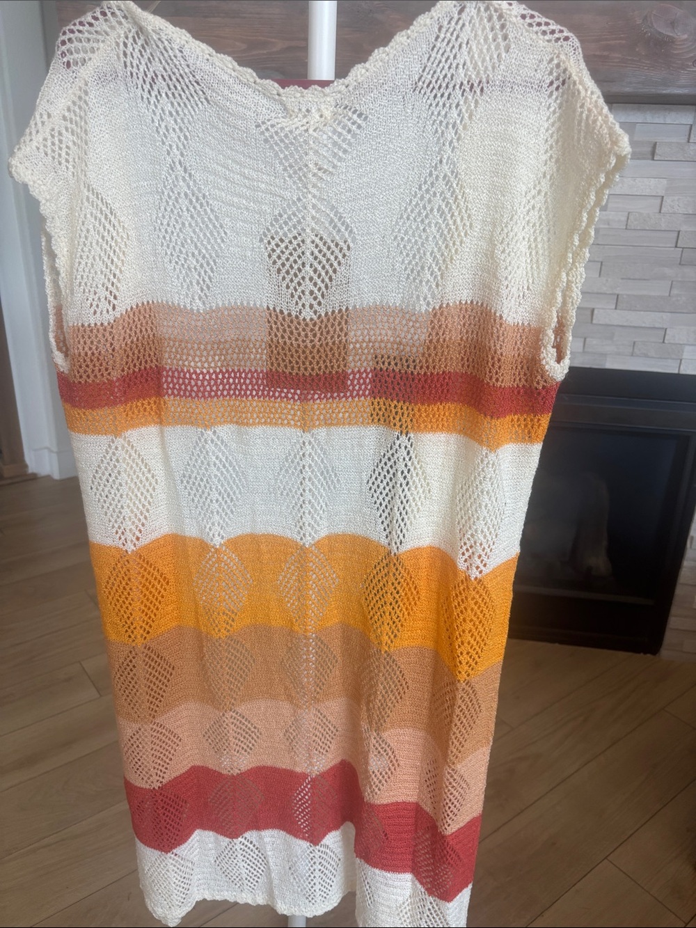 NEW POL Striped Crochet Cardigan/Duster in Cream, Orange & Rust - Picture 4 of 6